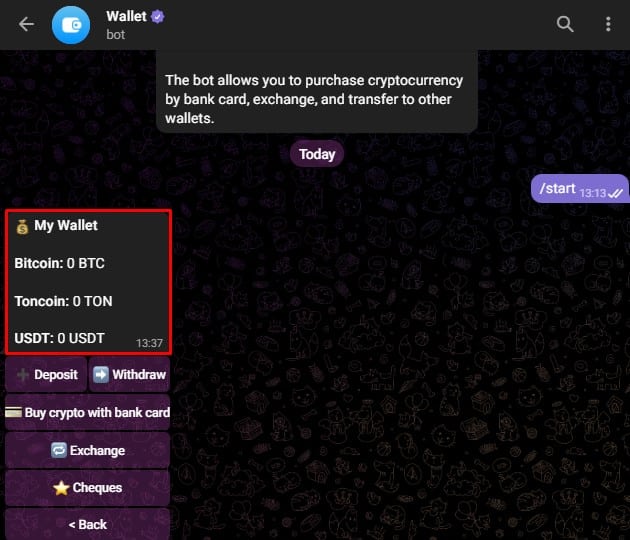 Carteira do Telegram lista Bitcoin, Toncoin e USDT para todos os investidores de criptomoedas