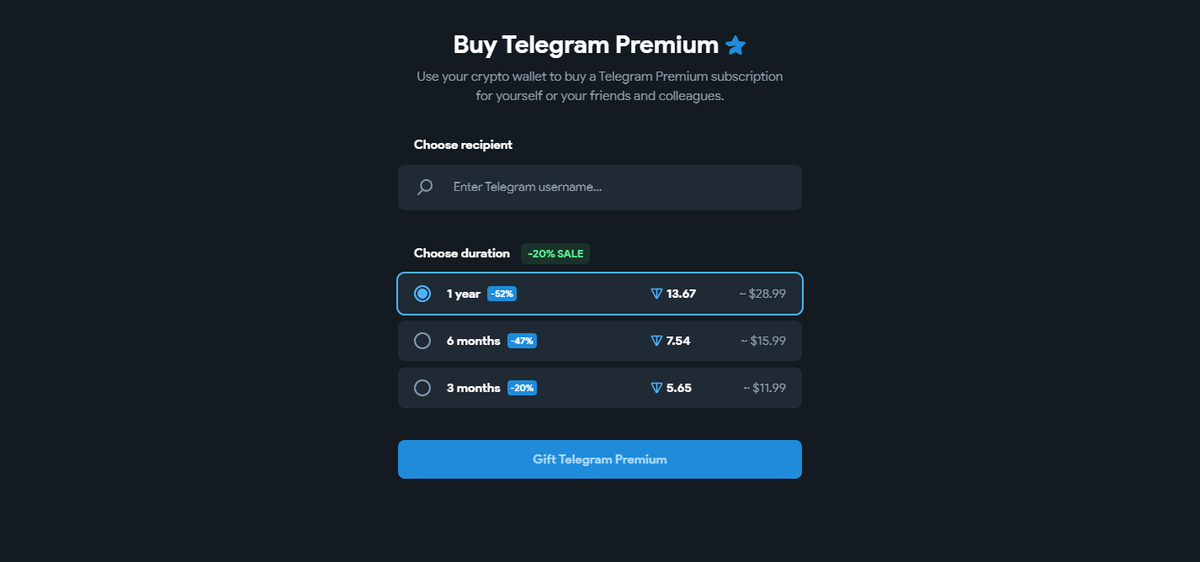 Serviço do Telegram Premium pode ser comprado com criptomoedas