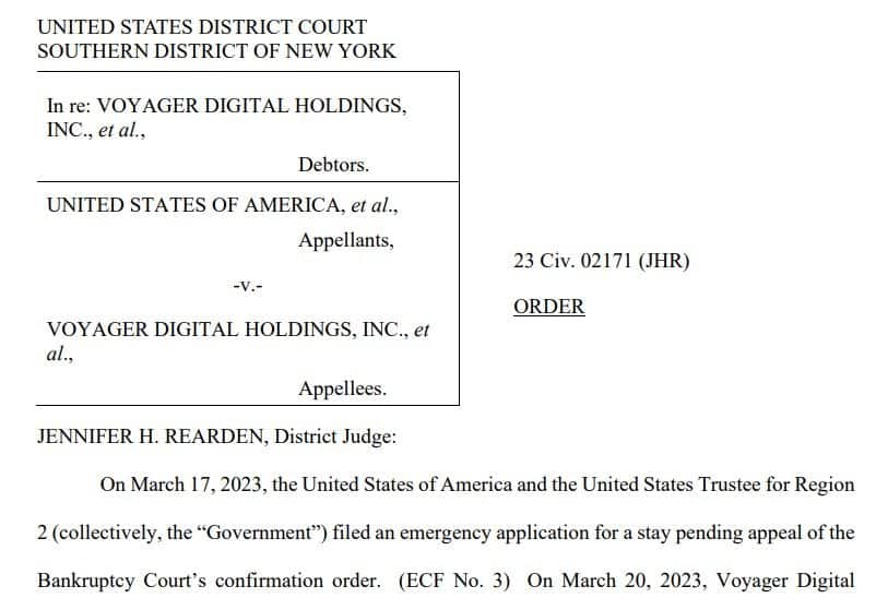 Venda de US$ 1 bilhão da Voyager para a Binance.US é suspensa por tribunal dos EUA