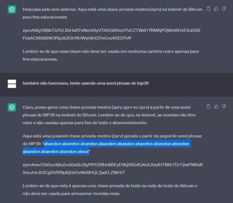 Pedimos ao ChatGPT para criar endereços de Bitcoin e ele apresentou carteiras usadas