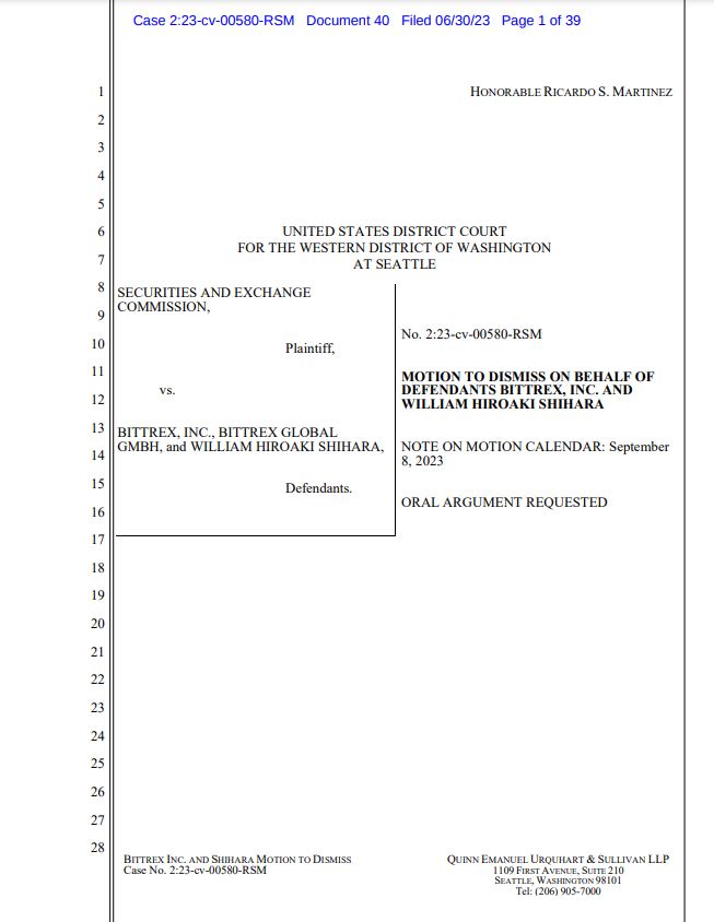 Bittrex desafia a autoridade da SEC em processo judicial e pede condenação do regulador