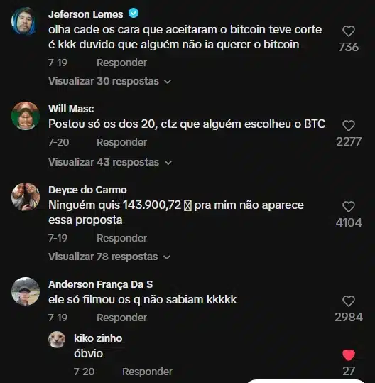 Respostas bitcoin ou PIX Tiktok