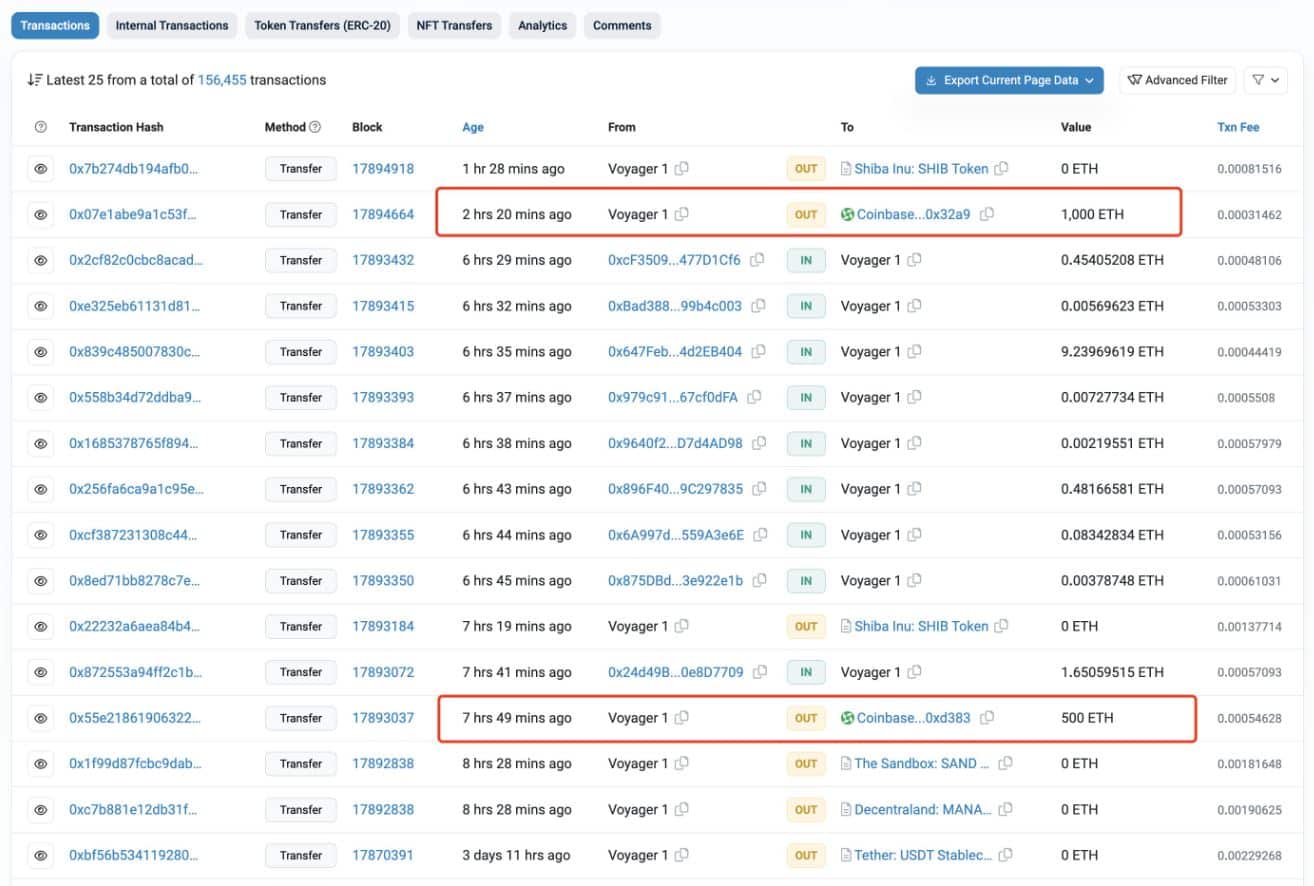 Voyager transfere tokens para a Coinbase e levanta suspeitas de despejo no mercado