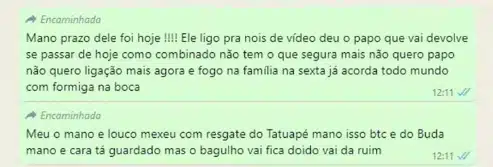 Mensagens PCC engomadinho Bitcoin. Imagem: Metrópolis