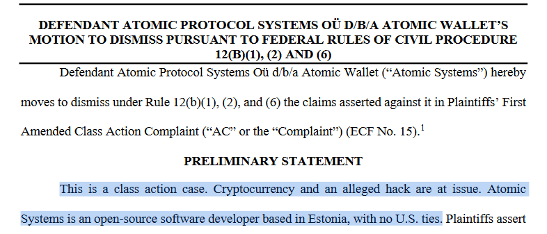 Atomic Wallet pede arquivamento de processo relativo a hack de US$ 100 milhões, alegando que ‘não possui vínculos com os EUA’