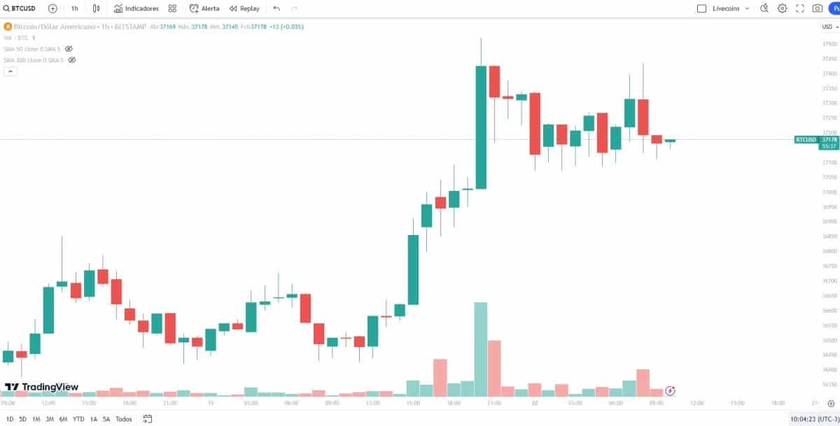 Bitcoin dispara após Javier Milei ser eleito presidente da Argentina. TradingView.