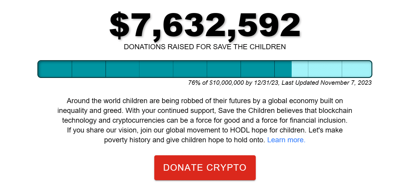 Doações em Ether estão no topo da campanha HODL Hope da Save the Children