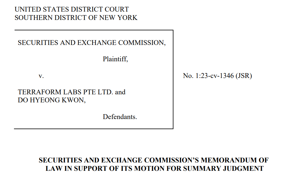 SEC dos EUA pede julgamento sumário do caso de Do Kwon e do Terraform Labs