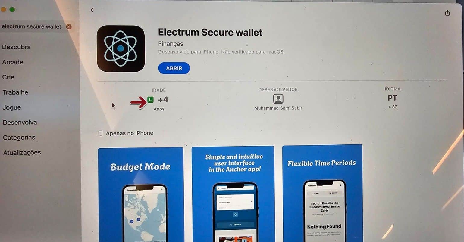 Carteira falsa de Bitcoin na Apple Store. Fonte: Mobius/X.