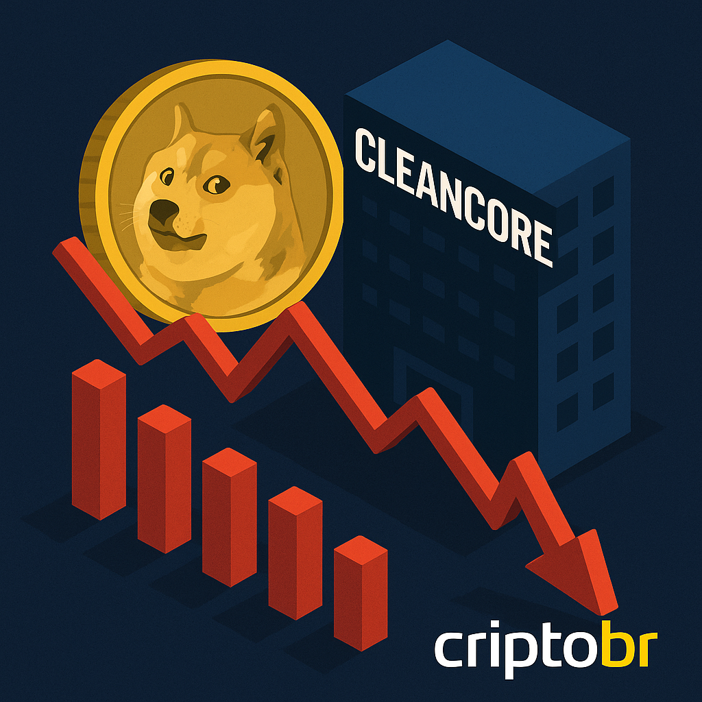 💥 CleanCore lança tesouraria de Dogecoin e mercado reage com forte queda nas ações