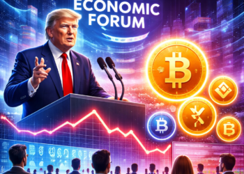 Donald Trump citou Bitcoin e o mercado de criptomoedas durante sua participação no Fórum Econômico Mundial, em Davos, em 21 de janeiro de 2026.