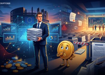 Ilustração editorial sobre MiCA, Bybit e licenças cripto na Europa