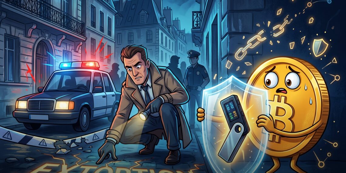 Ilustração sobre investigação de ataques físicos contra donos de criptomoedas na França