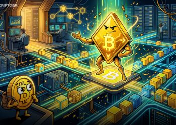 Ilustração editorial da BNB Chain com upgrade Osaka/Mendel acelerando a rede