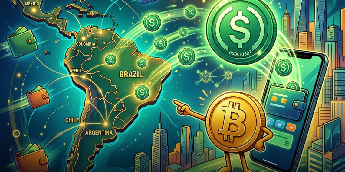 Carteira digital com stablecoins conectando pagamentos na América Latina