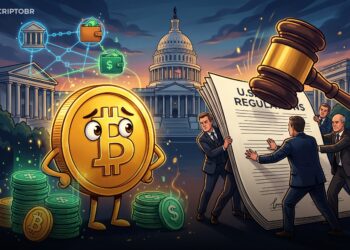 Ilustração sobre bancos dos EUA tentando frear regras de stablecoins