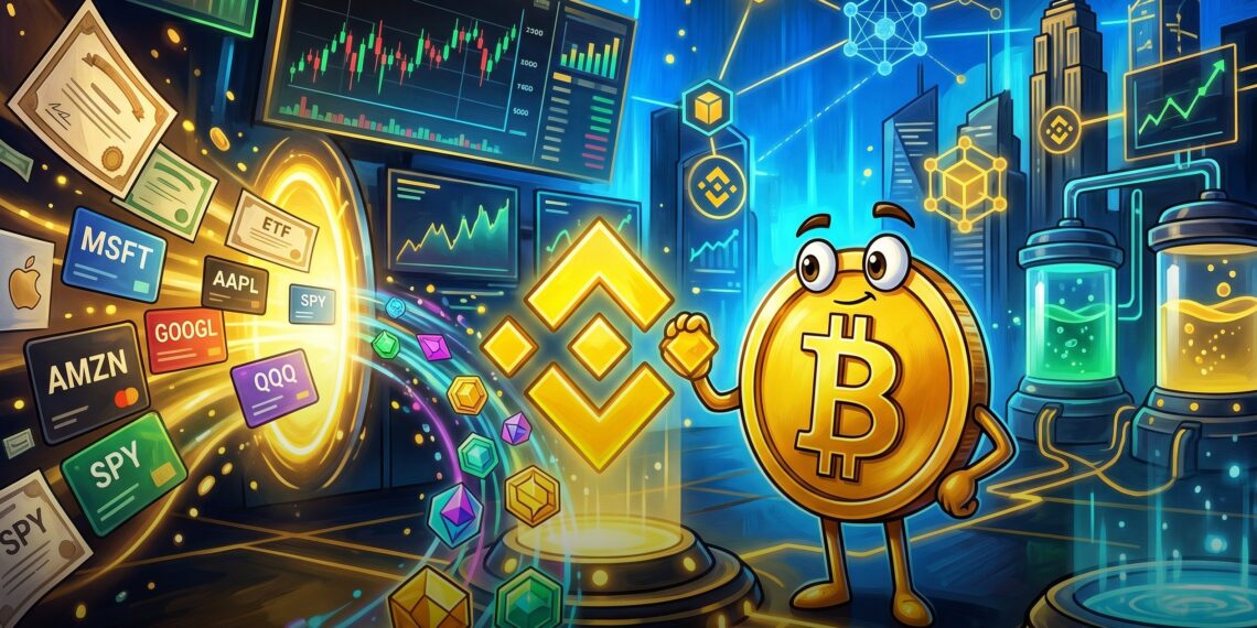 Ilustração sobre xStocks levando ações e ETFs tokenizados para a BNB Chain