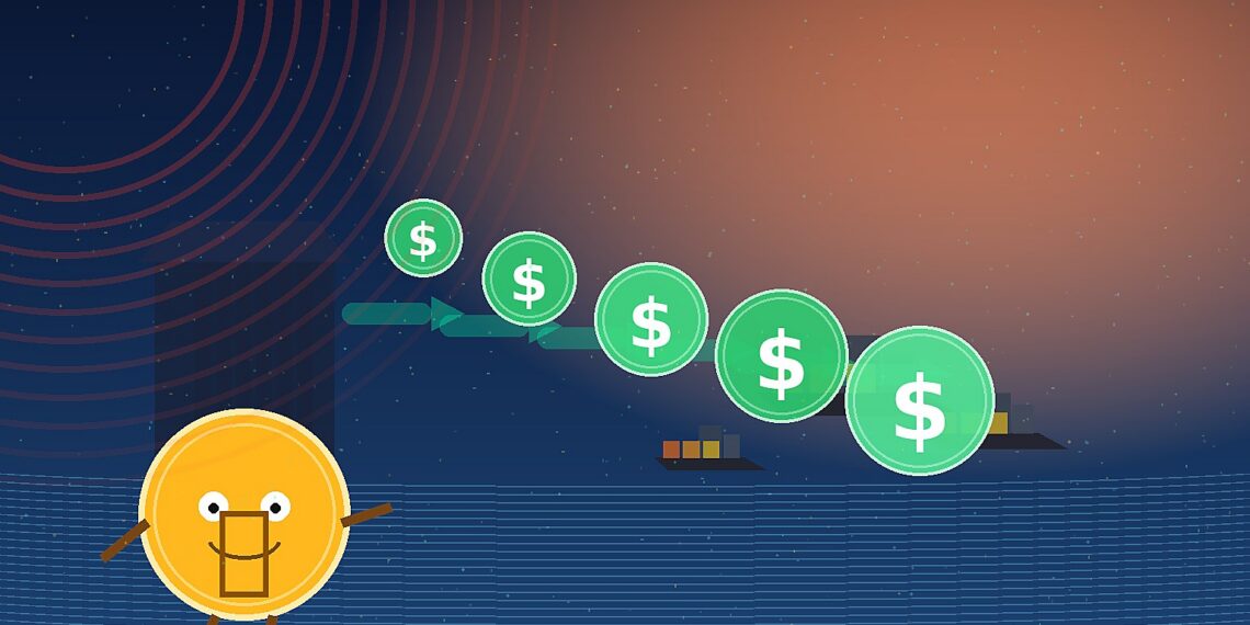 Ilustração editorial de traders de commodities migrando para stablecoins em meio à guerra com o Irã