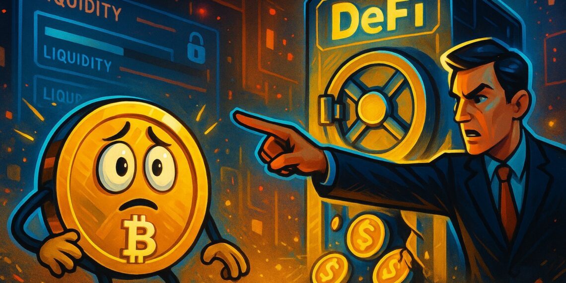 Ilustração sobre a crise da WLFI após críticas de Justin Sun e estresse de liquidez em DeFi