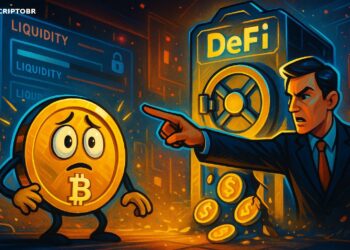 Ilustração sobre a crise da WLFI após críticas de Justin Sun e estresse de liquidez em DeFi
