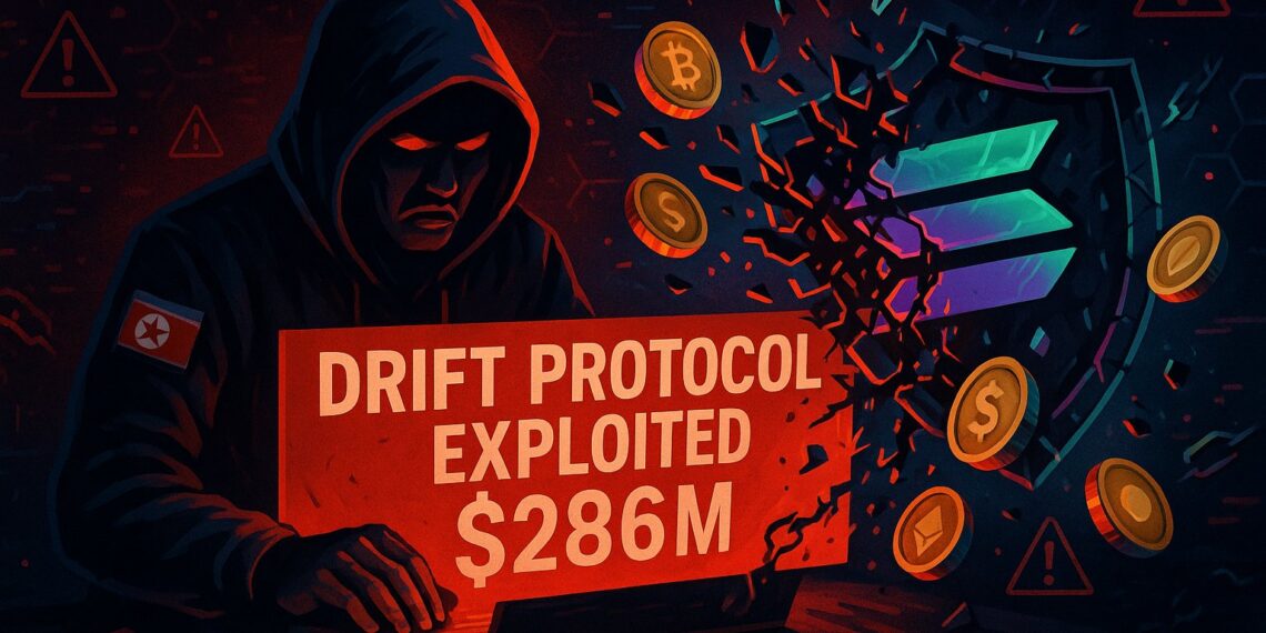 Hacker encapuzado drenando fundos do Drift Protocol na Solana em ataque ligado à Coreia do Norte DPRK
