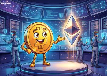 Ilustração editorial sobre fundo da Ethereum Foundation para auditorias de smart contracts