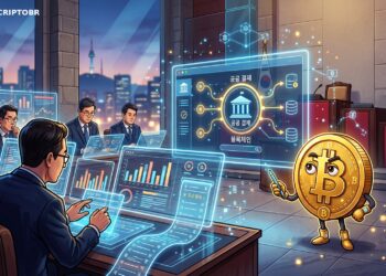 Ilustração editorial sobre depósitos tokenizados em pagamentos do governo da Coreia do Sul