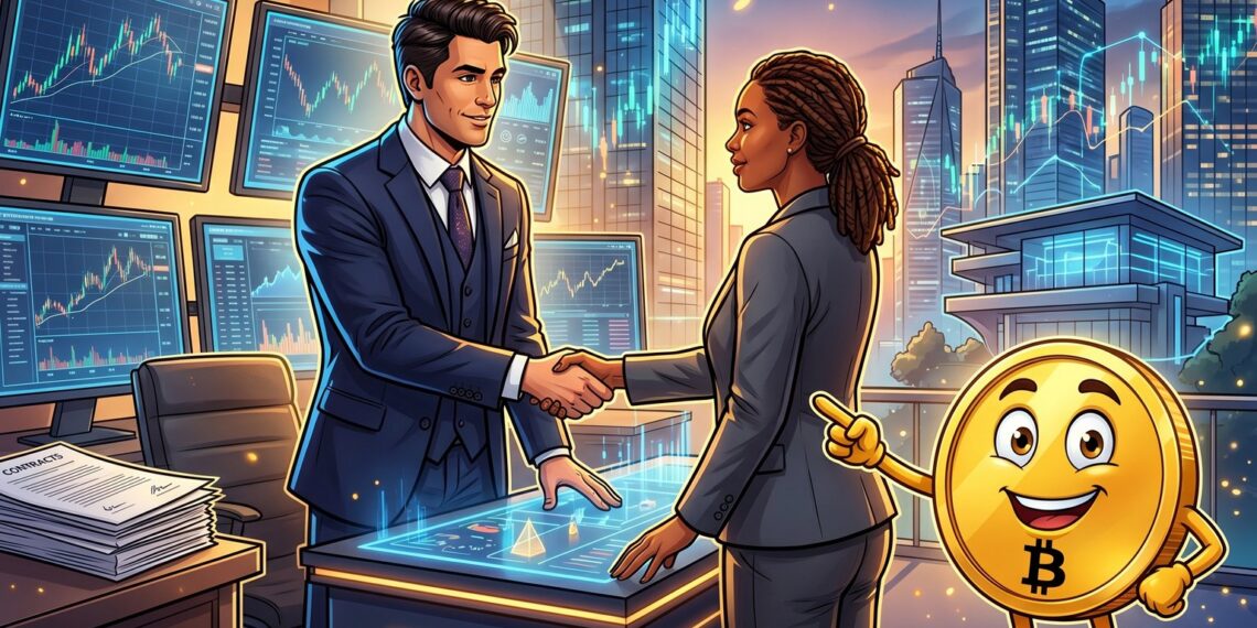 Executivos fecham acordo enquanto mascote do Bitcoin aparece em hub de derivativos cripto nos EUA