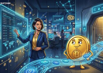 Ilustração de banco digital com trilhos de stablecoin na Solana