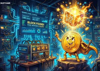 Mascote do Bitcoin ao lado de equipamento de mineração representando a Parasite Pool