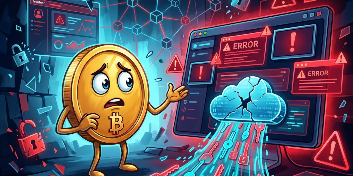Ilustração editorial de incidente na Vercel com risco para apps crypto e chaves de API