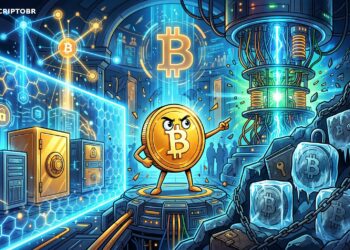 Ilustração editorial sobre o debate do BIP 361 e a segurança quântica do Bitcoin