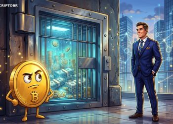 Ilustração editorial sobre a Morgan Stanley e reservas de stablecoins em cofre institucional
