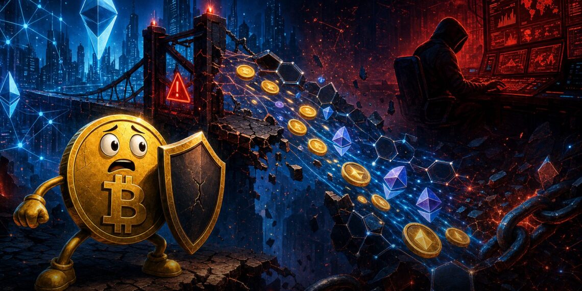 Ilustração de bridge cross-chain em alerta após ataque à Verus-Ethereum