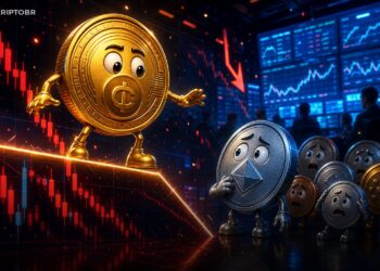 Ilustração do Bitcoin segurando suporte de mercado enquanto altcoins recuam