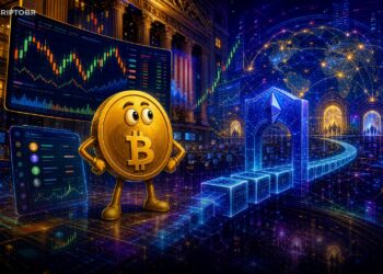 Ilustração editorial sobre Ostium integrando dados da Nasdaq a perpétuos on-chain