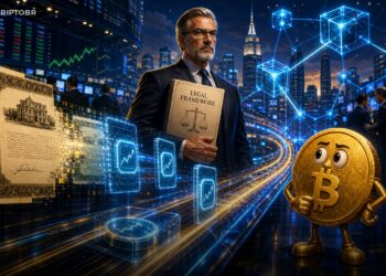 Ilustração editorial sobre SEC, ações tokenizadas e infraestrutura blockchain de mercado