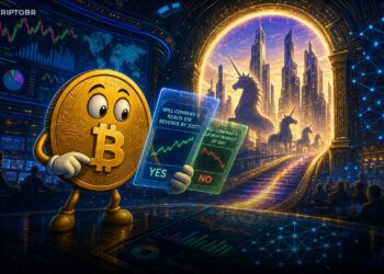 Ilustração editorial sobre Polymarket, Nasdaq Private Market e contratos de previsão para empresas privadas