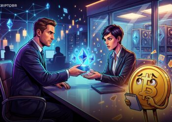 Ilustração editorial sobre venda de ETH pela Ethereum Foundation à BitMine