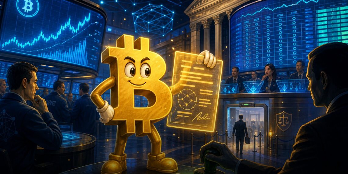 Ilustração editorial de opções de índice Bitcoin da Nasdaq aprovadas pela SEC