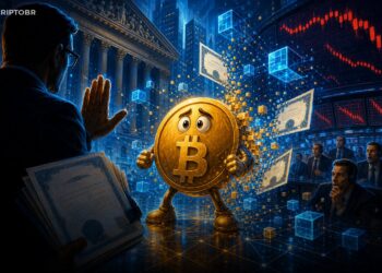 Ilustração editorial sobre SEC, ações tokenizadas e queda do Bitcoin