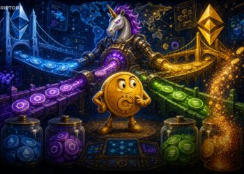 Ilustração editorial sobre Uniswap levando taxas de protocolo e queima de UNI para BNB Chain