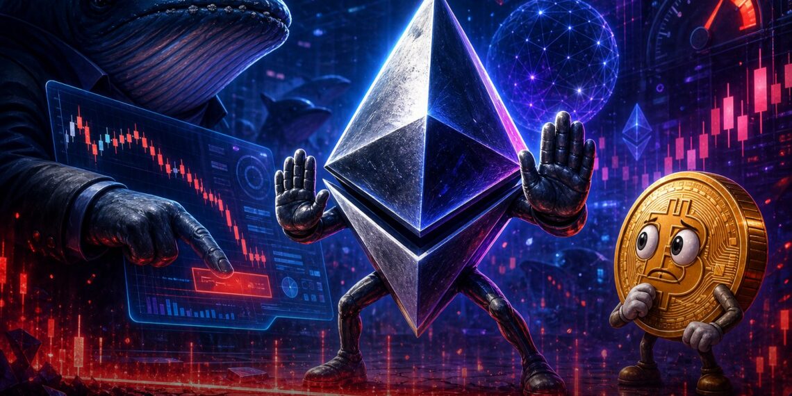 Ilustração editorial de Ethereum sob pressão de uma posição short alavancada