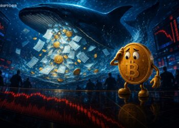 Ilustração editorial sobre venda bilionária de ETF de Bitcoin e pressão no mercado