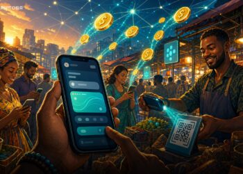 Ilustração de pagamentos cripto com stablecoins em mercados emergentes
