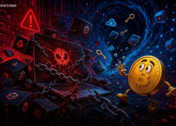 Ilustração editorial sobre malware TrapDoor mirando desenvolvedores cripto