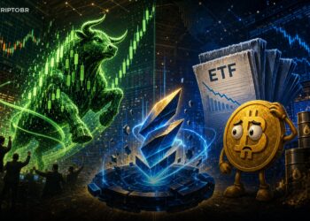 Ilustração sobre Bitcoin ficando para trás no rali das ações, ETFs esfriando e HYPE em destaque