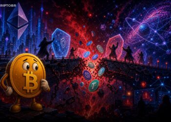 Ilustração de uma ponte blockchain danificada após exploit na Gravity Bridge