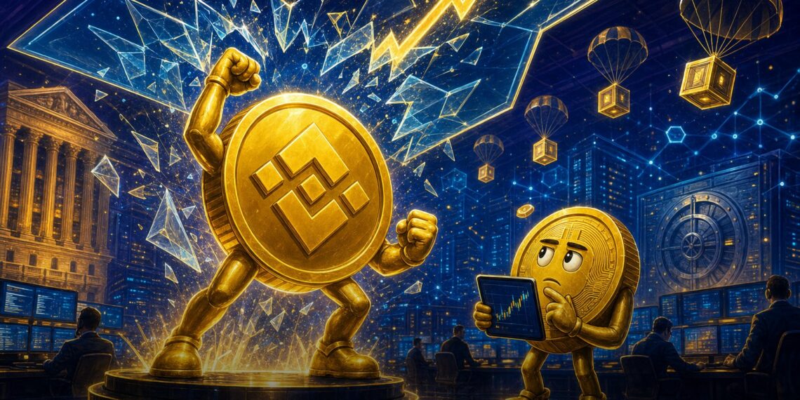 Ilustração editorial do BNB rompendo US$ 700 após ETF da VanEck e airdrop GENIUS