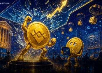 Ilustração editorial do BNB rompendo US$ 700 após ETF da VanEck e airdrop GENIUS